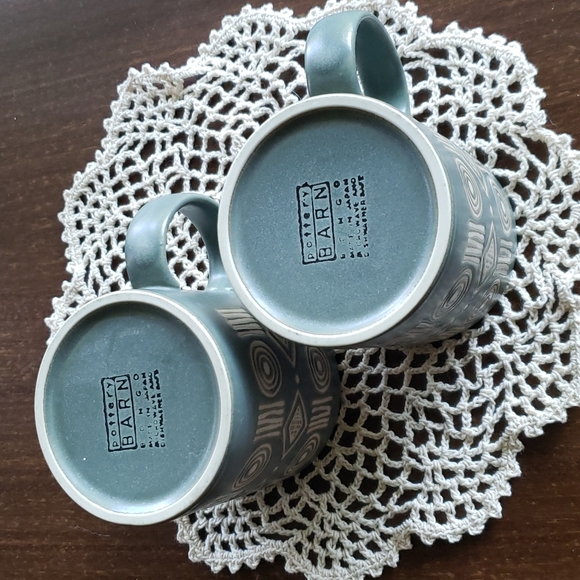 Vintage Pottery Barn Aztec Sgraffito Bongo Green Mugs - Picture 6 of 9